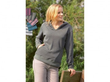 Пуловер жен. из конопли и хлопка - HempAge Hemp & Organic Cotton Striped Hoodie (Sage) (# Medium) (Производство Китай)